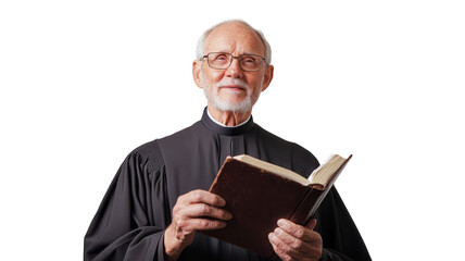 An elderly man in a choir robe passionately holding a hymn book, perfect for religious events, church services, and community gatherings showcasing devotion and music appreciation..