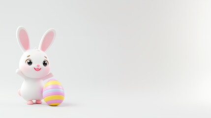 Fototapeta premium Cute Cartoon Bunny Holding Colorful Decorative Easter Egg