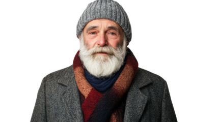 An old man with a neatly trimmed beard posing thoughtfully in a studio, showcasing wisdom and experience, perfect for projects about aging, history or portraits..