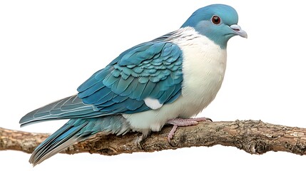 Fototapeta premium Green Imperial Pigeon Ducula aenea majestic green white pigeon perched gracefully branch isolated clean white background