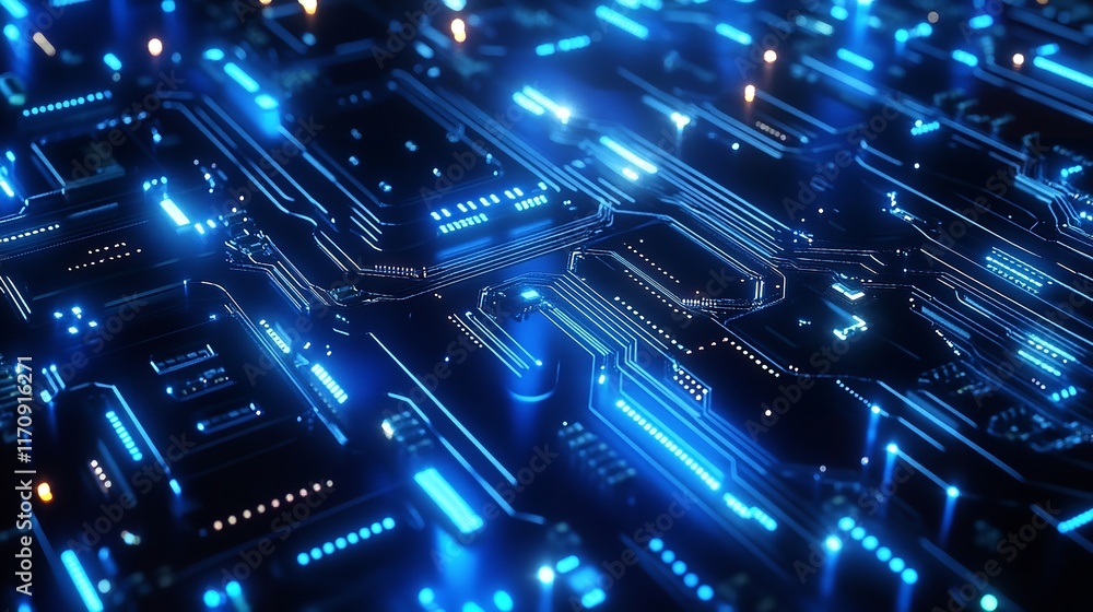 Aufkleber abstract futuristic circuit board digital technology background 3d data blue dark grid lines cyber