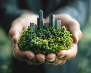 Businessman planning ecoconscious future, green business strategies, sustainable environmental protection, clean technologies, highquality design, ultrarealistic