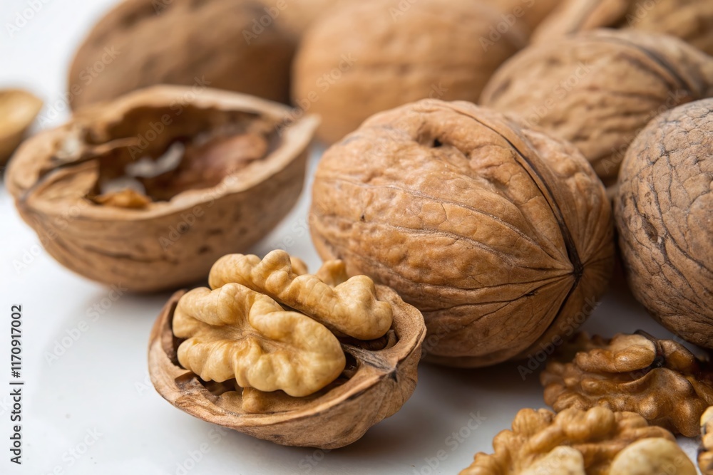 Poster high-resolution close-up of walnuts in sharp focus, showing detailed texture and shell