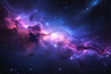 Obraz premium Stunning image of a colorful cosmic nebula with bright stars, glowing pink and violet hues, set against a vast starry background. Concept of space beauty. Ai generative