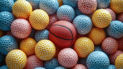 A Single Basketball Among Colorful Balls
