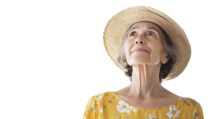 A Serene Portrait of an Elderly Woman in a Casual Sundress, Perfect for Illustrating the Beauty of Aging and Everyday Life in Various Contexts.
