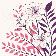 Large white flower image with purple and pink leaves, elegant minimalist details.