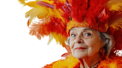 Vibrant and Colorful Carnival Costume: An Old Woman Embracing Festivity and Joy in an Unforgettable Celebration.