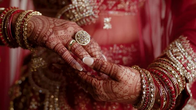 Selective Foucs On Girl's Hand Showing her Golden Bangles