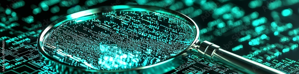 Poster magnifying glass over digital code reflecting detailed data technology : generative ai
