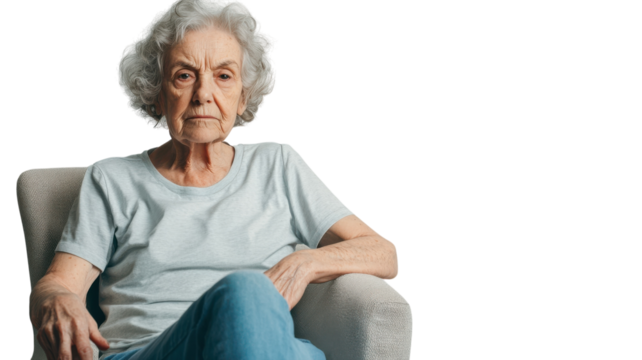 Aged Woman Relaxing in Casual Apparel - Perfect for Lifestyle and Fashion Projects.