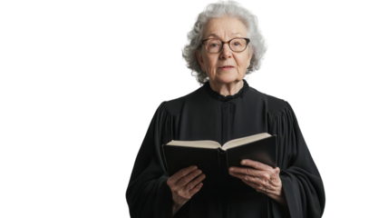 Emotional Performance of an Elderly Woman in Choir Robe Holding Music Sheet Expressing Passion for Singing and Tradition in a Community Setting.
