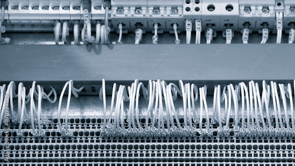Poster network cables connected to a switch, network internet communication concept background