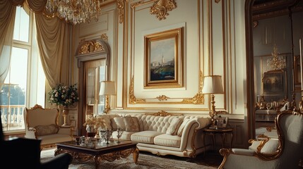 Opulent Gold and Cream Living Room Interior Design