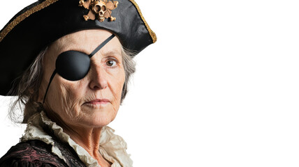 A Vibrant Depiction of an Old Woman Dressed as a Pirate with an Eyepatch Perfect for Creative Projects and Themed Events.