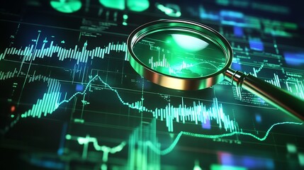Green Digital Stock Market Data Under Magnifying Glass with Analytical Graphics : Generative AI
