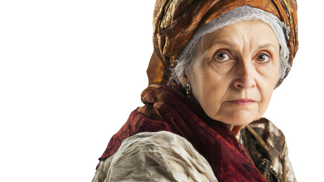 An Old Woman Embracing Tradition at a Renaissance Festival with Captivating Costumes for Authentic Cultural Representation.