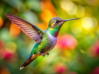 Fototapeta premium Hummingbird in Flight, Long Beak Extended, Nature Photography, Wildlife Image