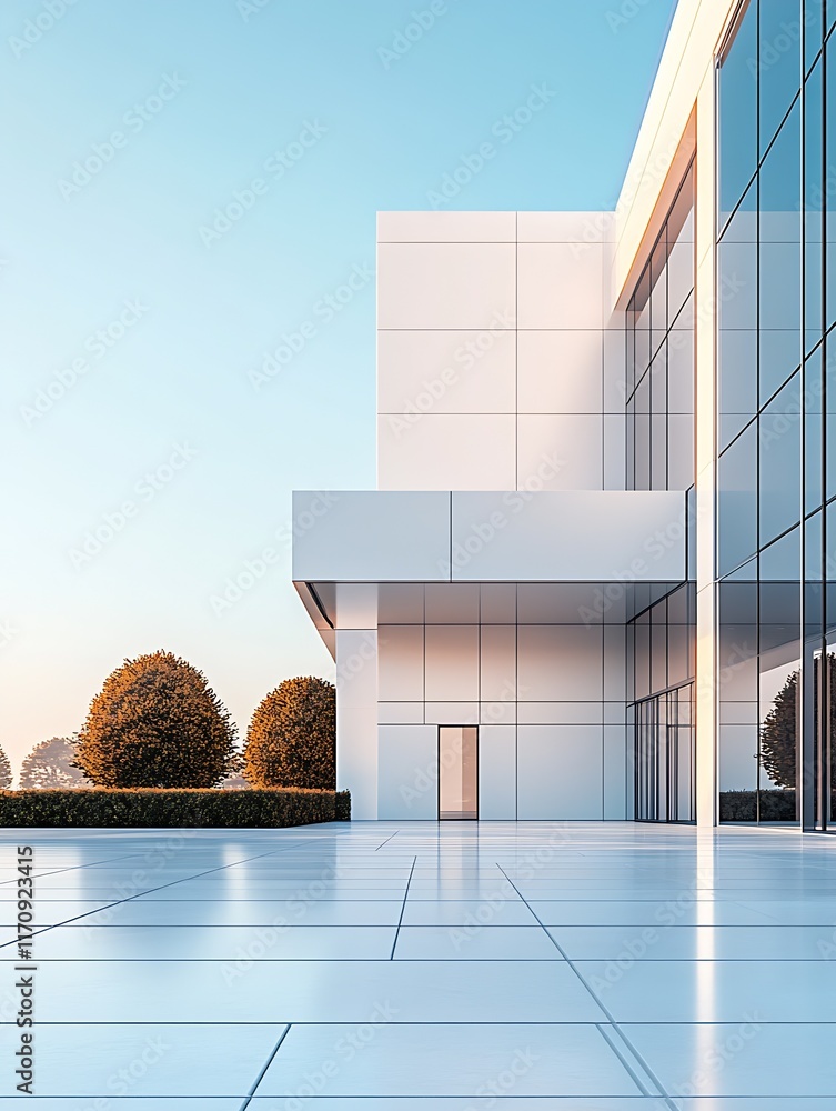 Aufkleber minimalist modern architecture with gleaming facade and open space : generative ai