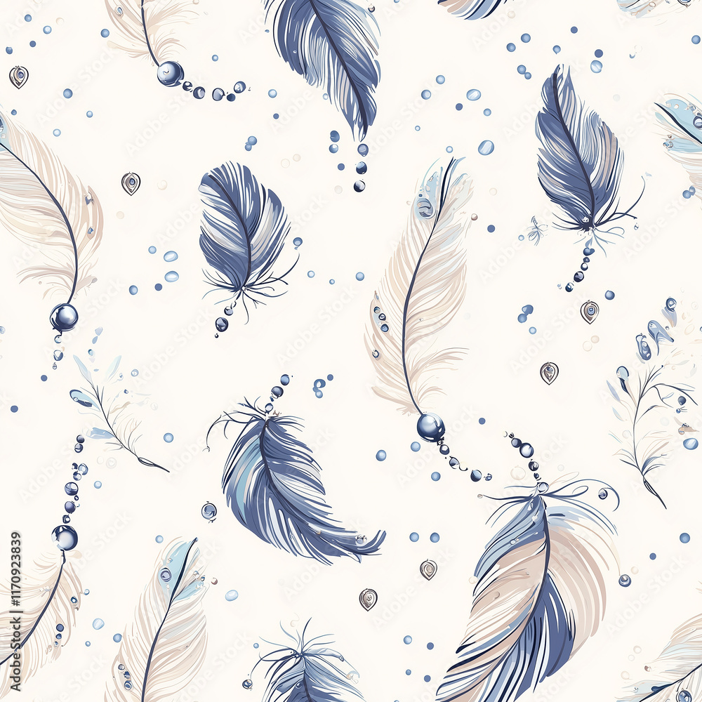Poster boho-style dreamcatchers and feathers seamless pattern design creative motifs soft color palette art