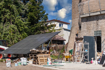 Mess on the construction site during the renovation of an old building.