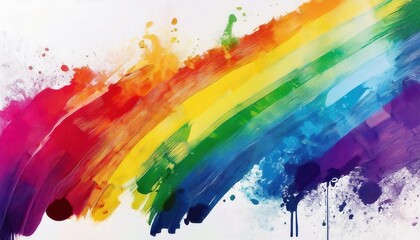 Fototapeta premium Vibrant Painted Rainbow Brush Strokes on White Background Celebrating Pride, Creativity, and Diversity