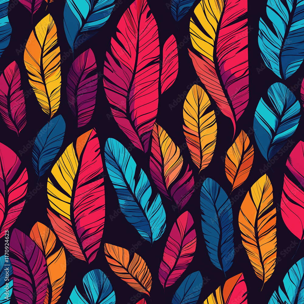 Poster vibrant boho-style dreamcatchers and feathers seamless pattern abstract design colorful motifs texti