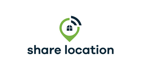 Logo icon for communication media, sharing home location information. Simple logos, icons, illustrations, symbols.