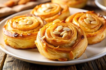 Gourmet Golden Puff Pastry Pinwheels with Almonds - Elegant Dessert Closeup