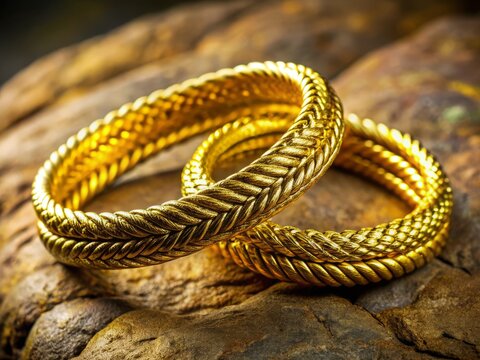 Golden Spiral & Braided Bracelets on Rock: Macro Jewelry Photography