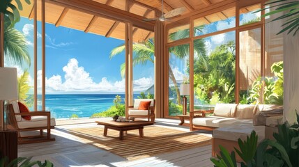 Tranquil Ocean View Living Room Tropical Getaway
