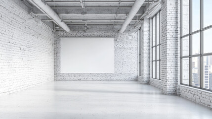 Fototapeta premium Stylish photography studio with pure white walls and large windows, creating bright and airy atmosphere perfect for creative