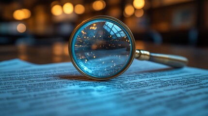 Magnifying Glass on Text Document Revealing Details