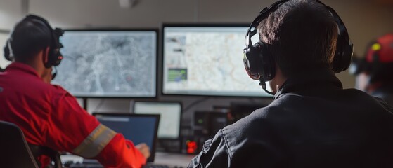 A firefighter team coordinating an evacuation during an emergency situation, showcasing teamwork and safety measures in action.