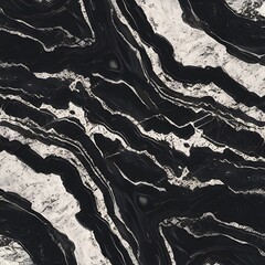 Obraz premium Black and white marble with wavy organic patterns and creamy highlights.