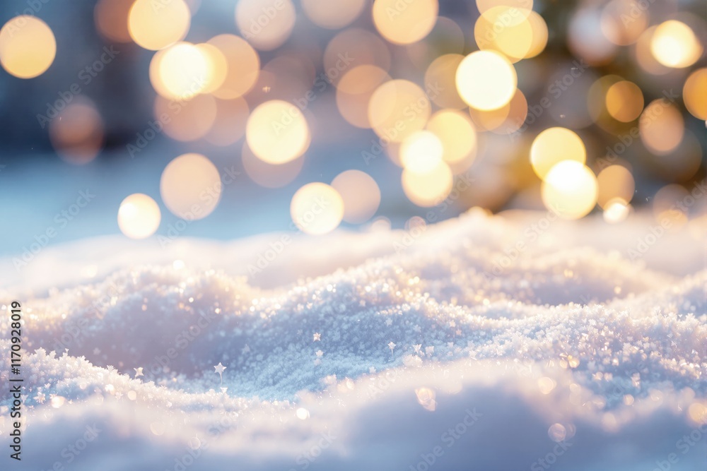 Aufkleber sparkling snowflakes in soft-focus foreground with warm glowing bokeh lights in the blurred backgrou