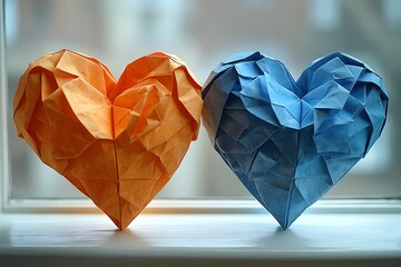 This sentence aims to capture the essence of the image by highlighting the heart shape, the use of leaves, the origami technique, and the symbolic representation of love