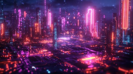 Neon Cyberpunk Cityscape: A Futuristic Metropolis at Night