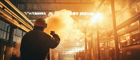 A smoke detector activates in a factory setting, highlighting industrial safety and fire prevention measures.