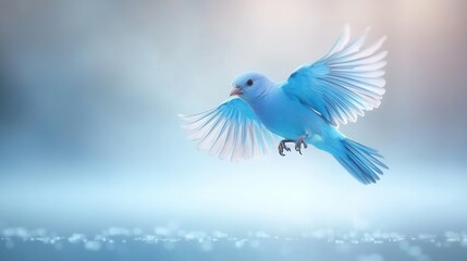 Fototapeta premium A blue bird flying through the air with its wings spread