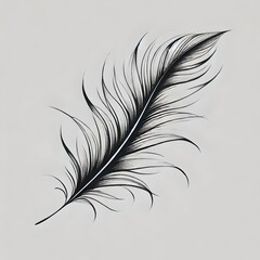 Obraz premium Minimalistic black and white tattoo sketch featuring a feather with clear, simple lines and minimal details.