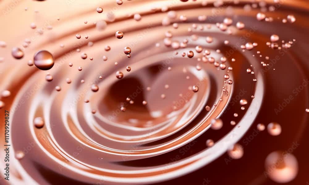 Poster concentric mocha circles merging into pastel splatters, an abstract representation of balance and fl