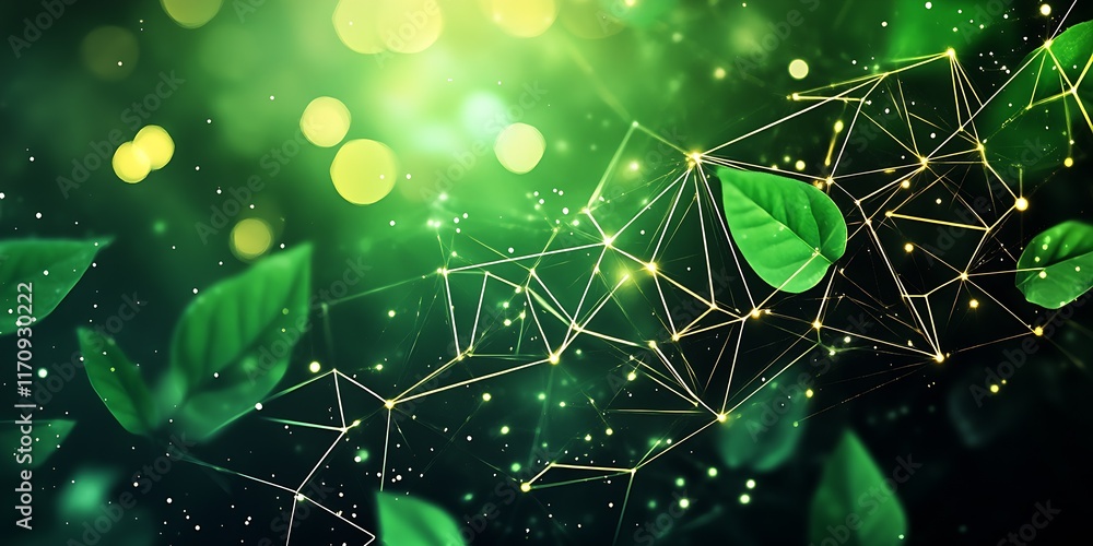 Poster abstract green leaf technology mesh on a futuristic eco-friendly background : generative ai