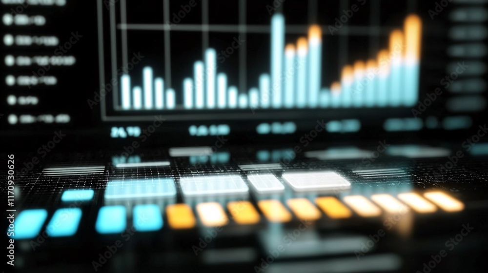 Poster investments and strategy, risk and reward concept. data analysis dashboard with financial graphs and