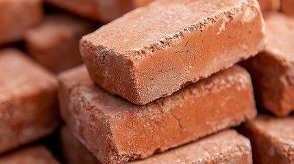 A pile of red bricks stacked on top of each other