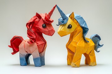 This sentence incorporates elements like white horse, rainbow, cartoon, illustration, animal, souvenir, decoration, and home to describe the image concisely