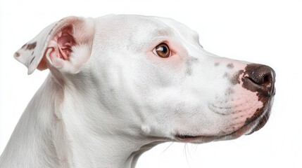 Obraz premium A close up of a white dog with brown spots on its face
