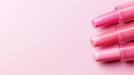 A group of pink lipsticks on a pink background