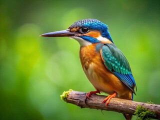 Kingfisher Bird in Flight, Perched on Branch, Copy Space, Wildlife Photography