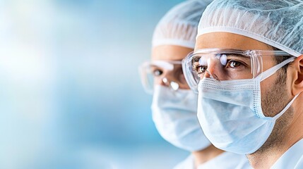 Naklejka premium Medical Professionals Wearing Masks and Protective Gear in Focus
